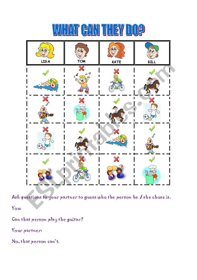 GUESS WHO? CAN / CANT worksheet
