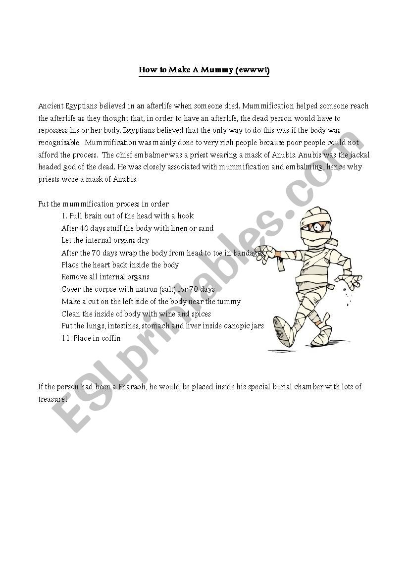 Mummification Process worksheet