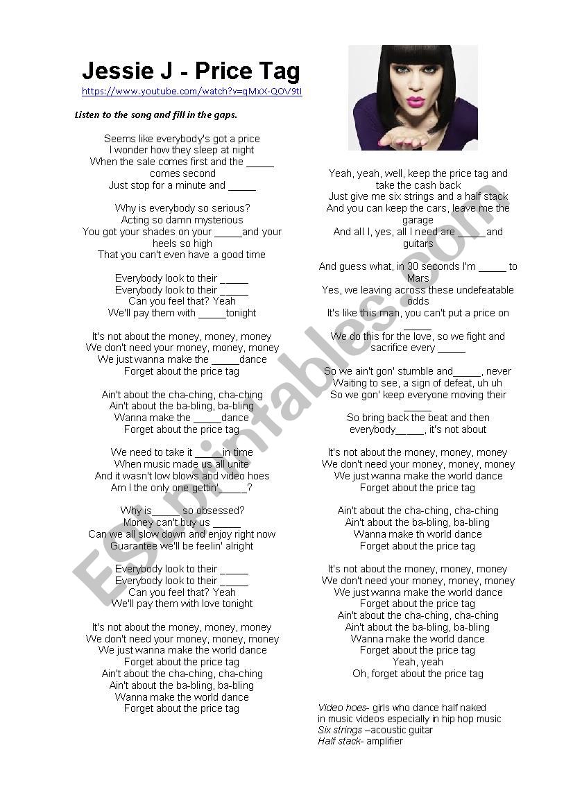 Price Tag by Jessie J. worksheet