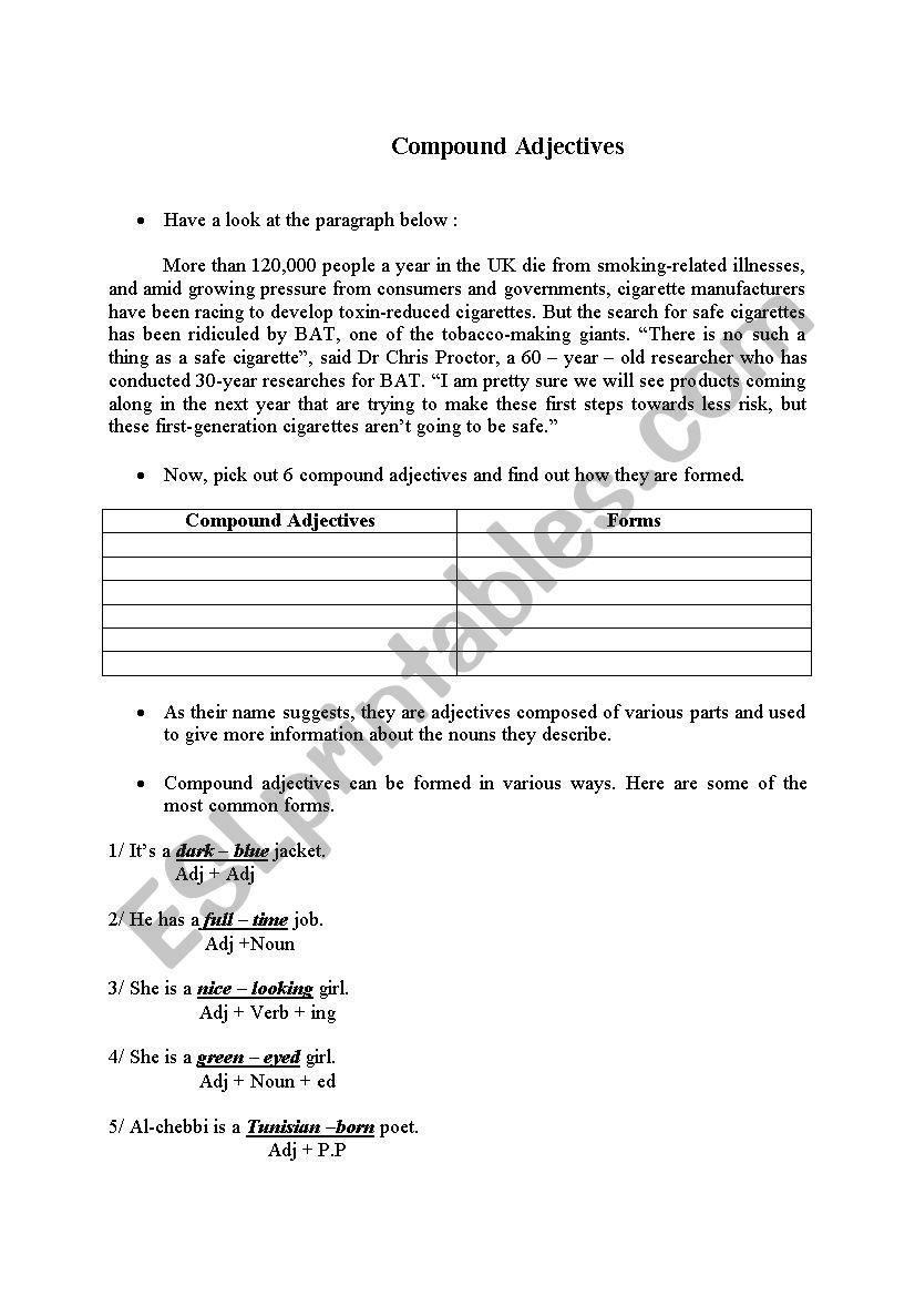 compound adjectives Theory worksheet