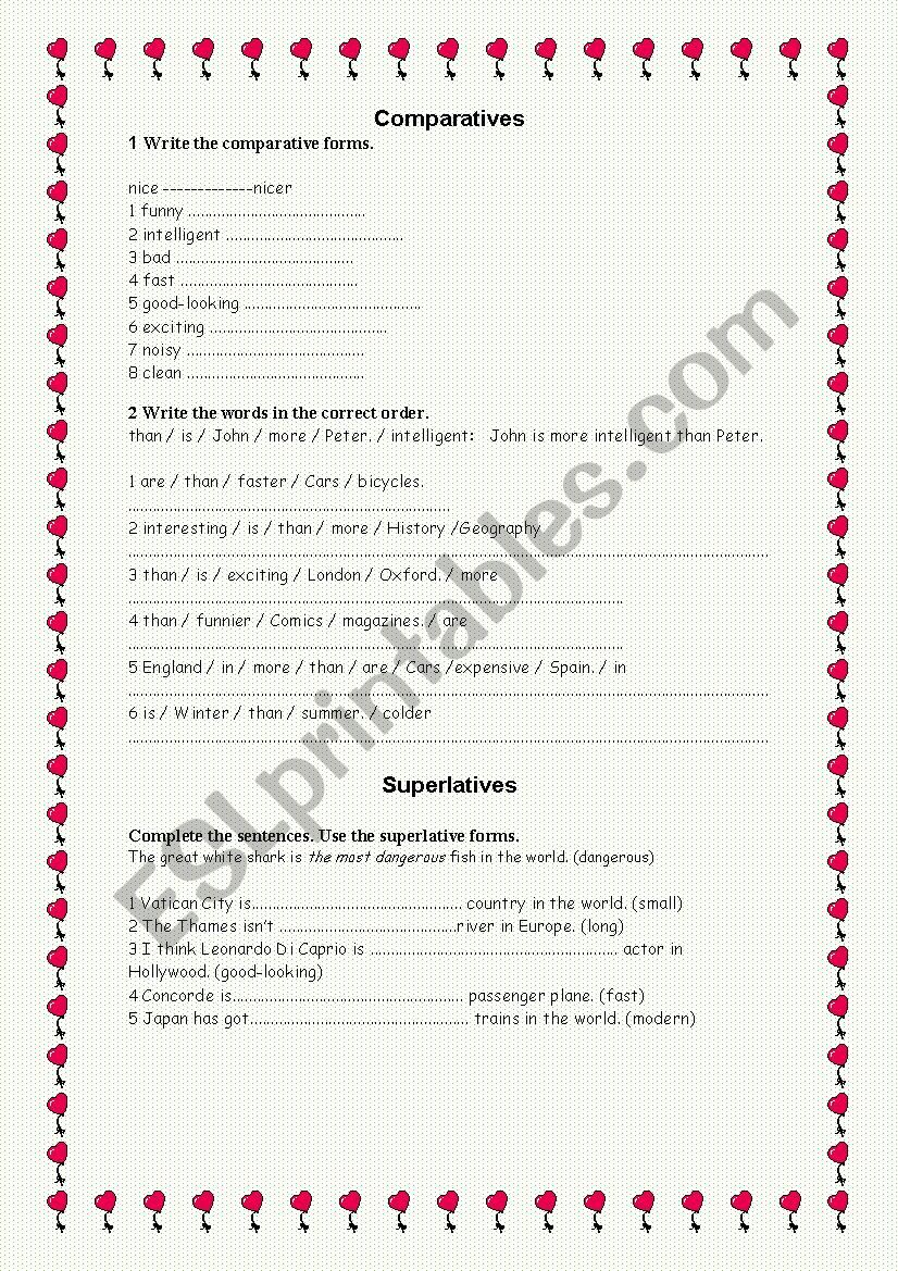 Comparative and superlative worksheet