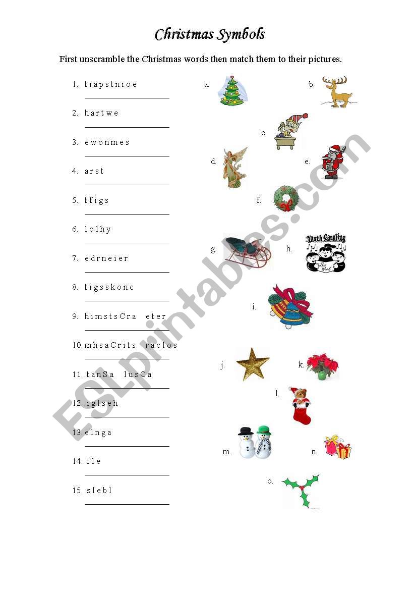 Matching Christmas Symbols worksheet