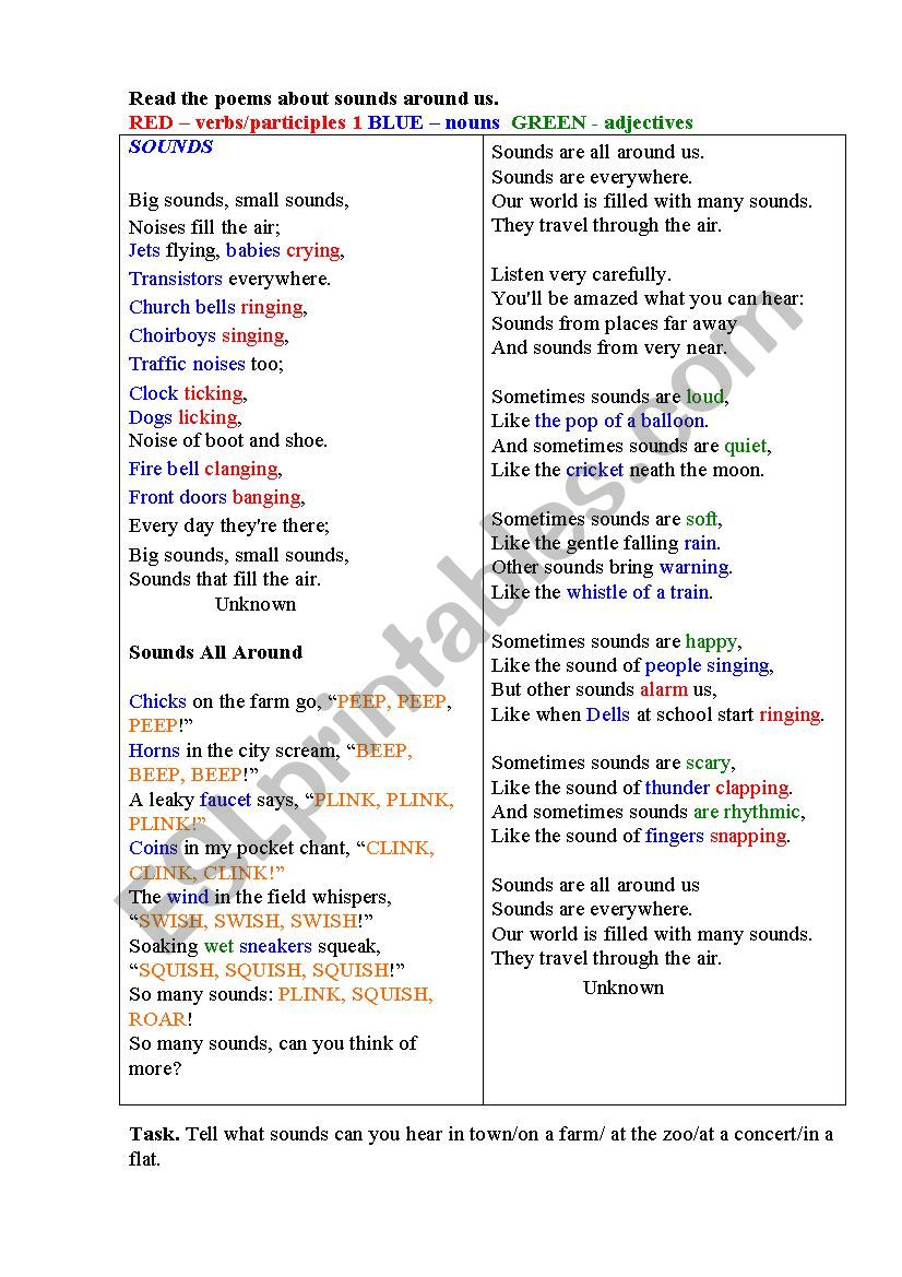 SOUNDS (3 poems) worksheet