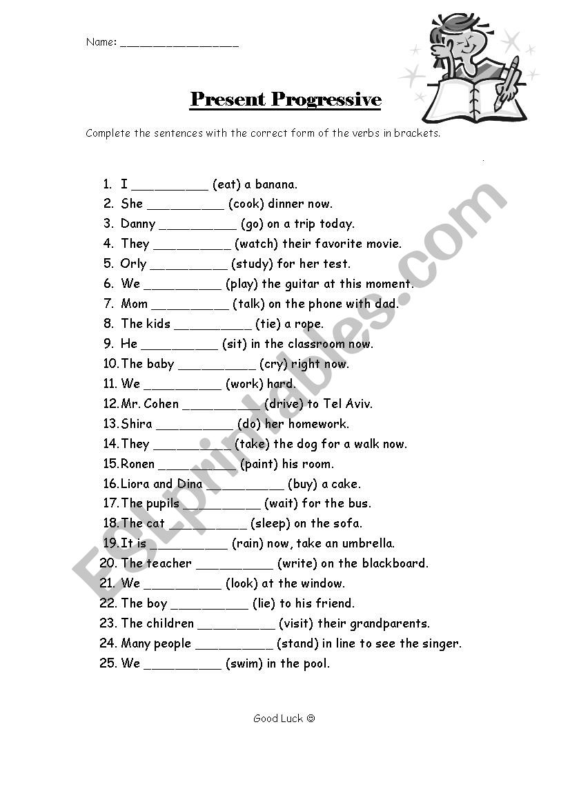 Present Progressive Worksheet worksheet