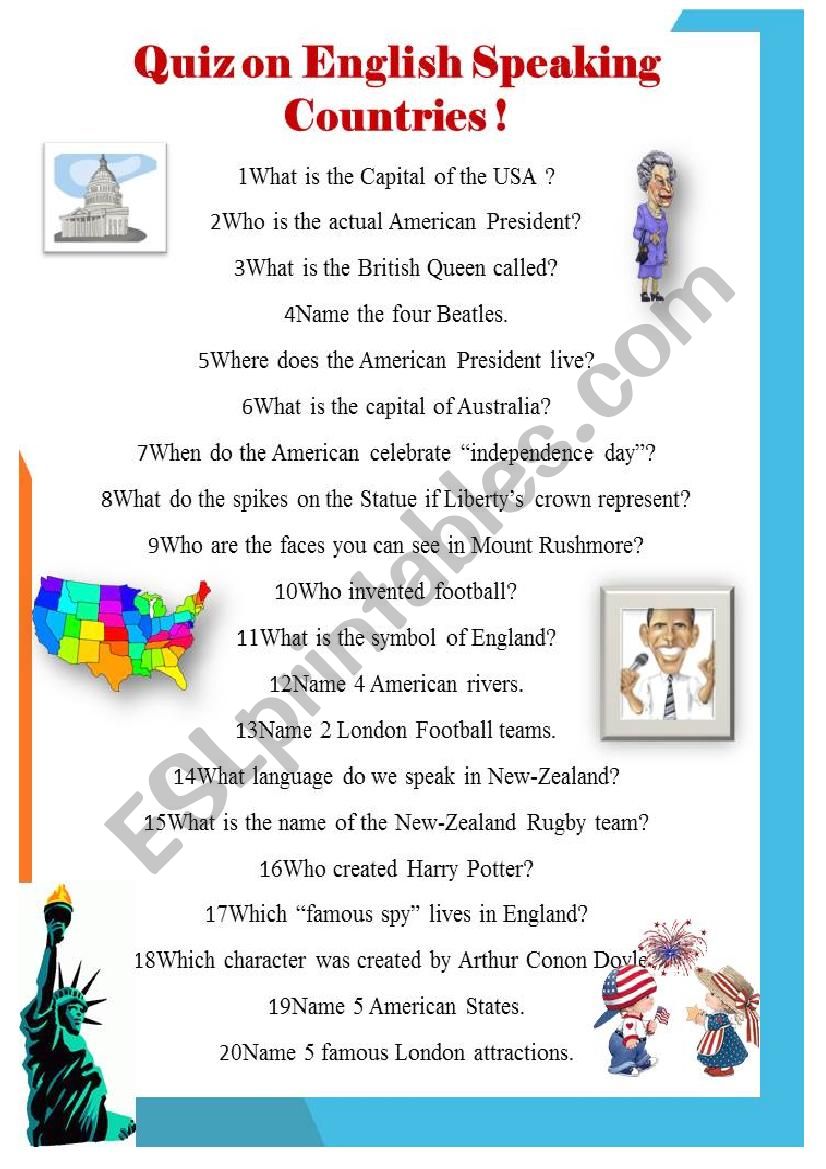 Quiz on English Speaking Countries