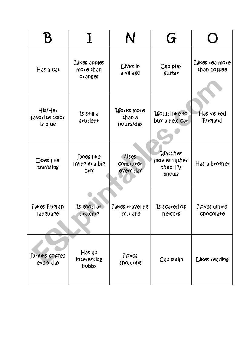 simple BINGO game  worksheet