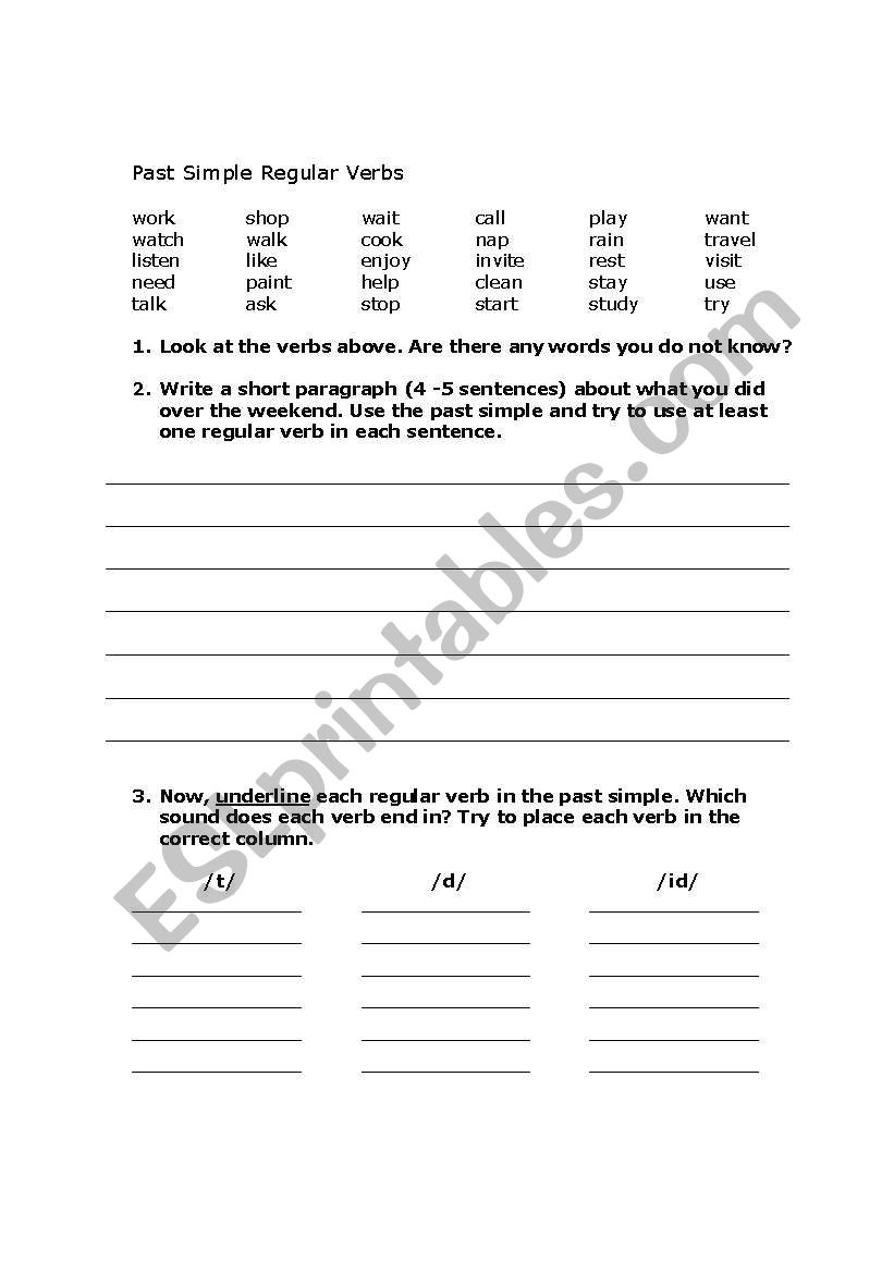 Past Simple Regular Verbs worksheet