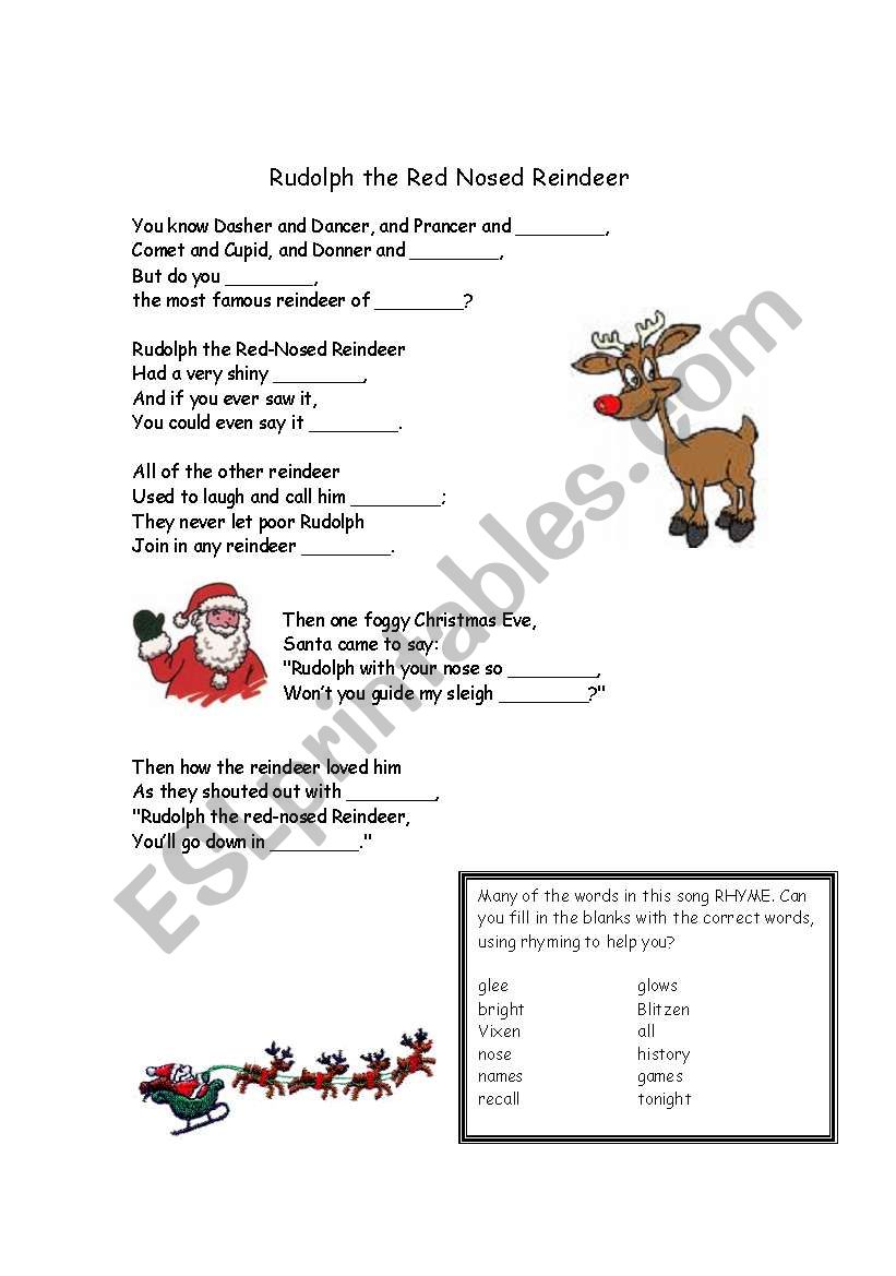 Rudolph The Red Nosed Reindeer Esl Worksheet By Gandhi Nina