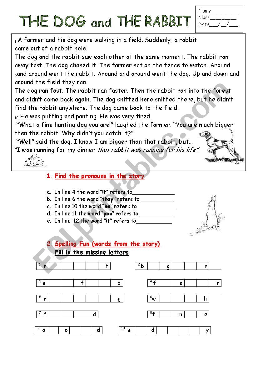 The dog and the rabbit worksheet