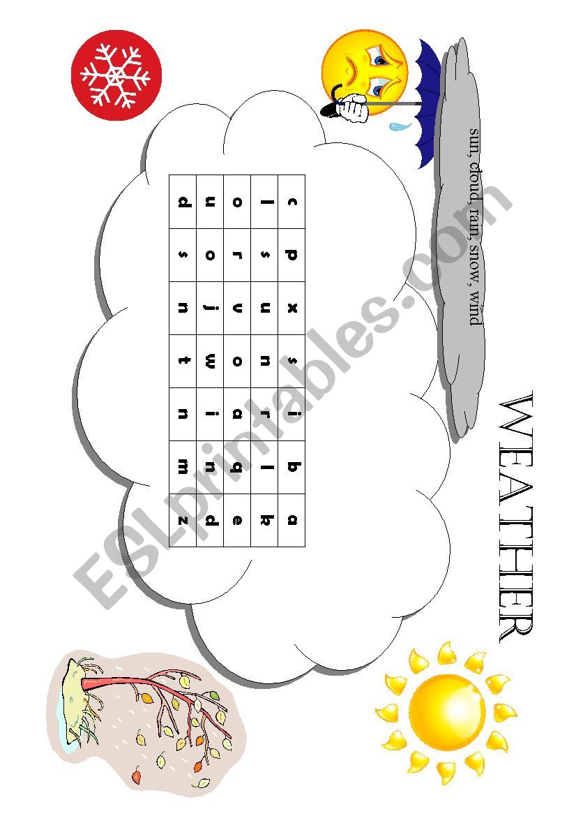 Weather wordsearch worksheet