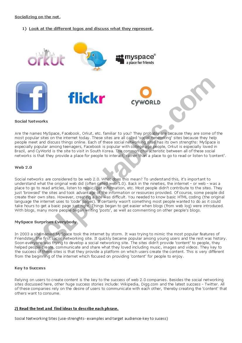 Social Networks worksheet