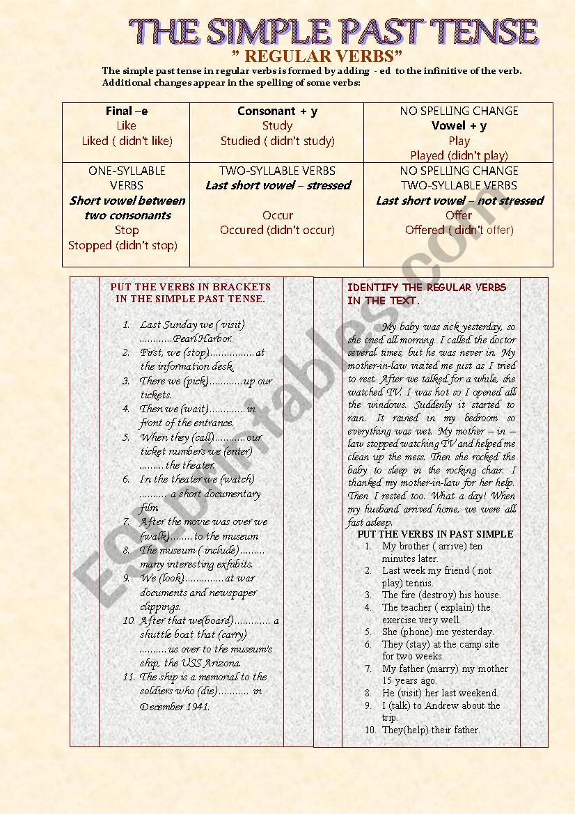 Past tense -- Regular verbs worksheet