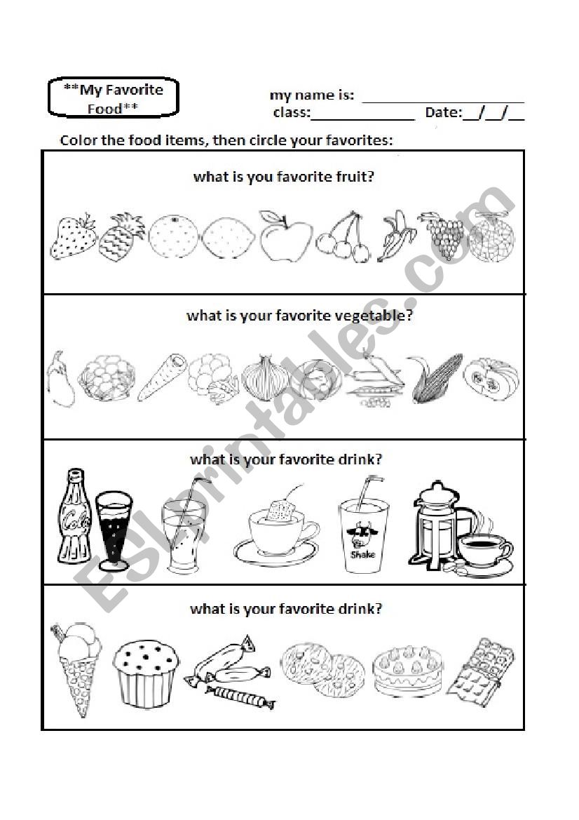 FOOD PREFERENCES worksheet