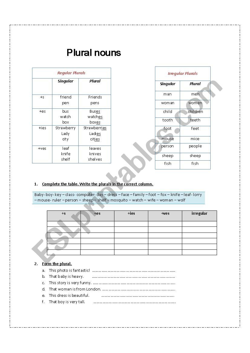 PLURAL NOUNS worksheet