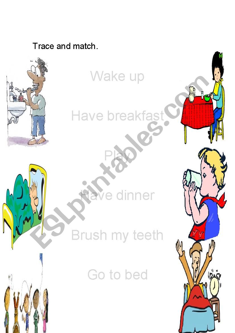 Daily routine trace and match worksheet