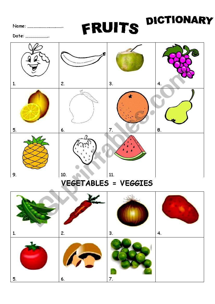 fruit & veggie puctire dictionay