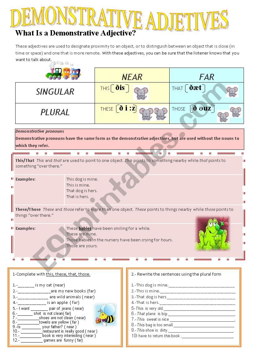 DEMONSTRATIVE ADJECTIVES worksheet