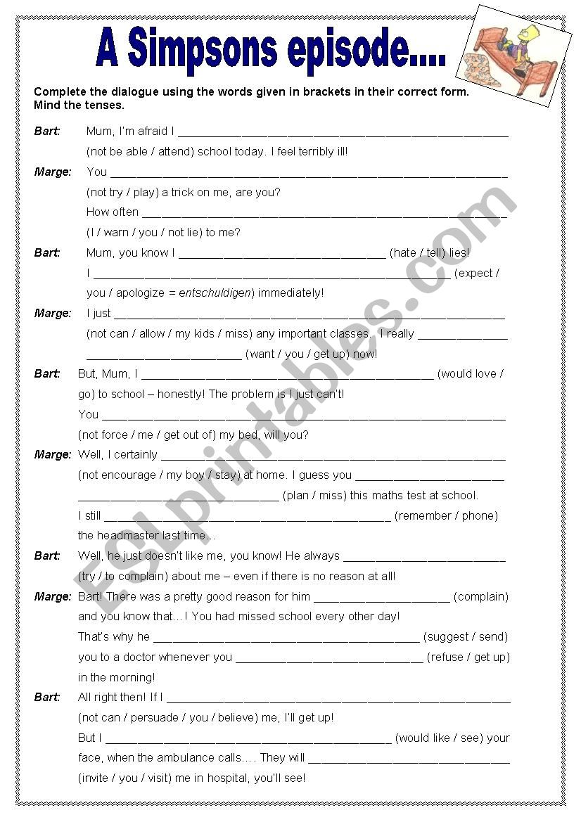 Verb Object Infinitive Worksheet