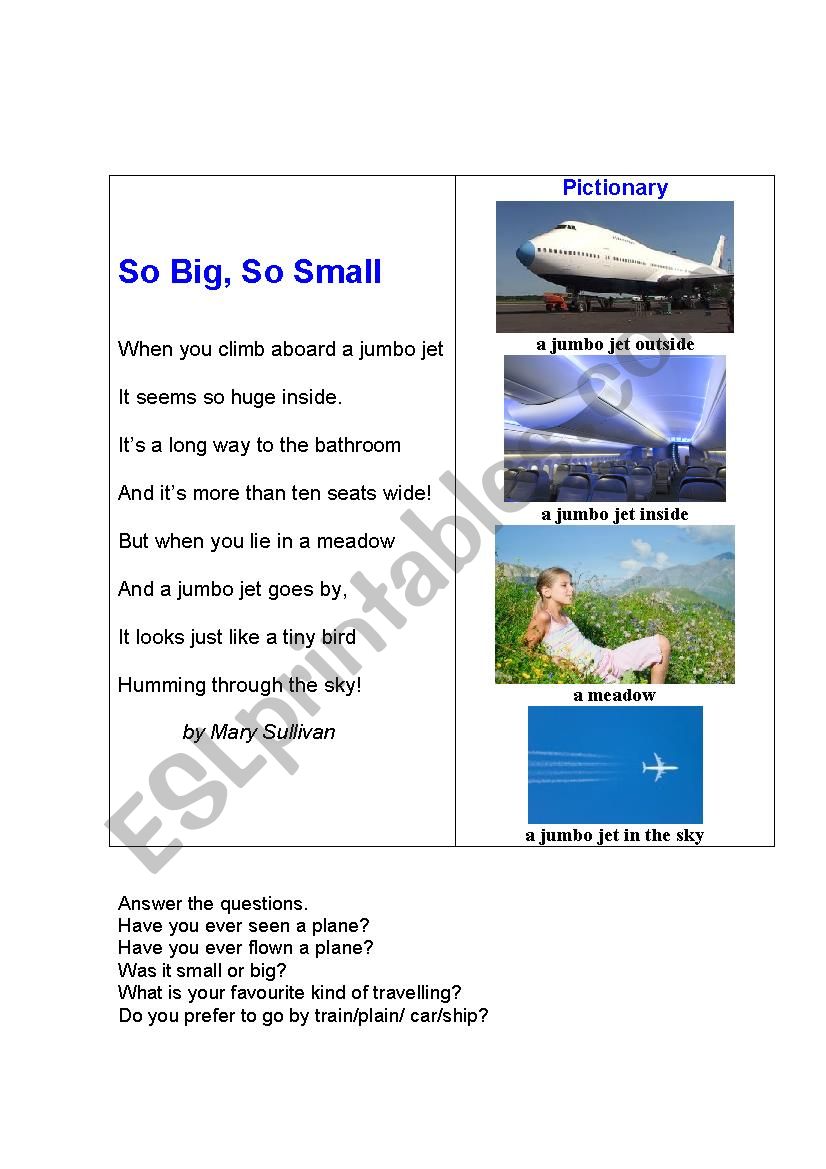 SO BIG, SO SMALL (a poem + a pictionary + questions to answer)