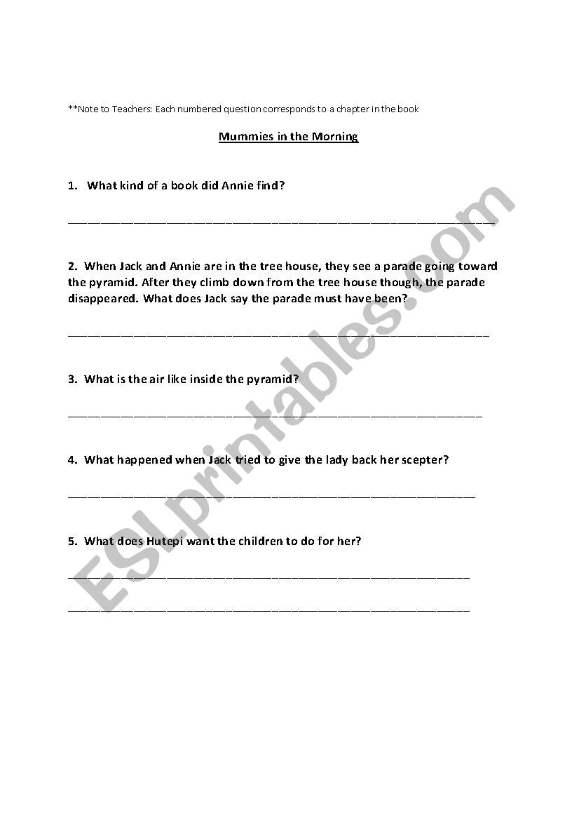 Magic Tree House Comprehension Questions