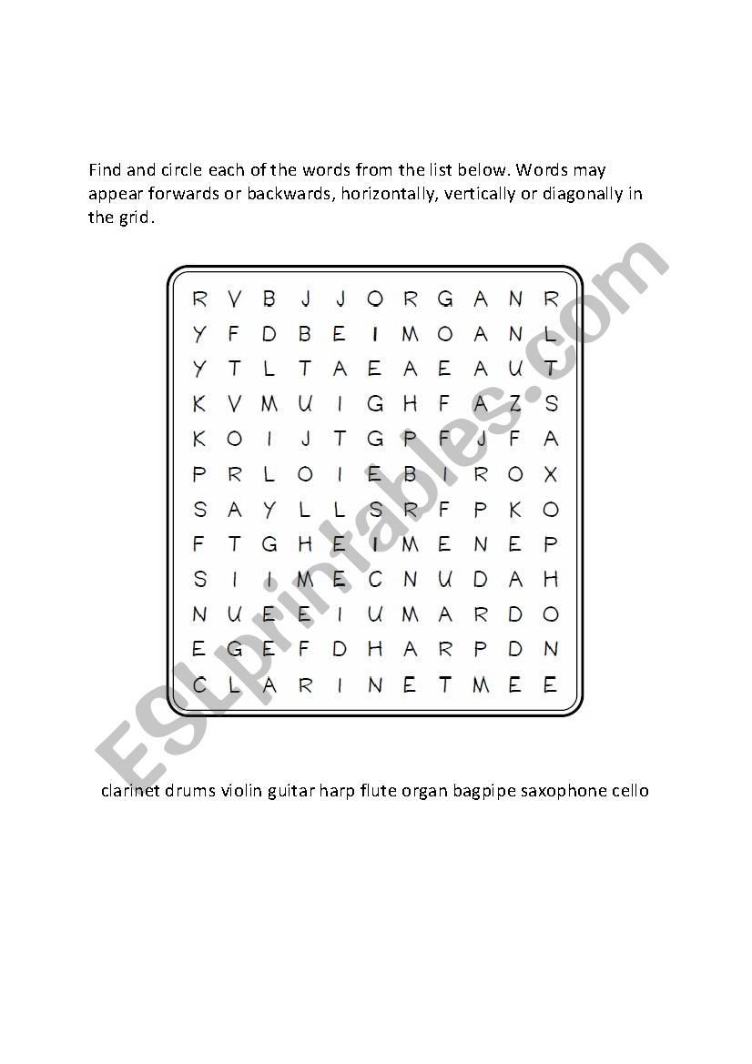 Musical Instruments worksheet