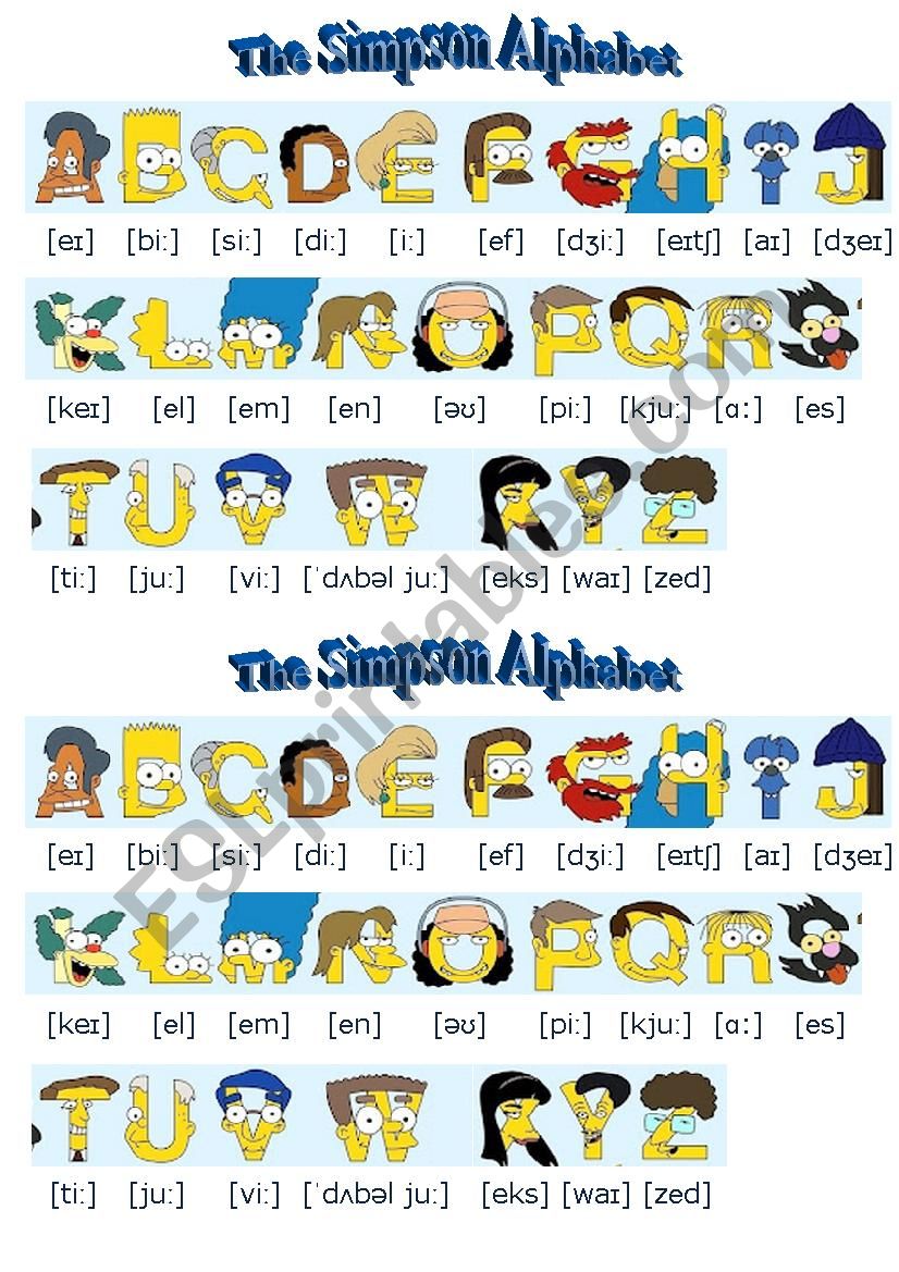 The Simpson Alphabet worksheet