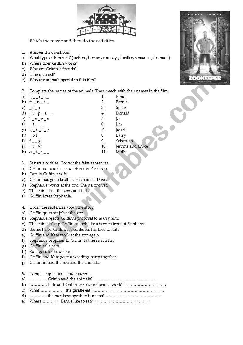 Zookepeer film worksheet