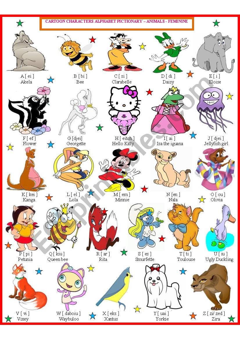 Cartoon Character Pictionary 1 - Female