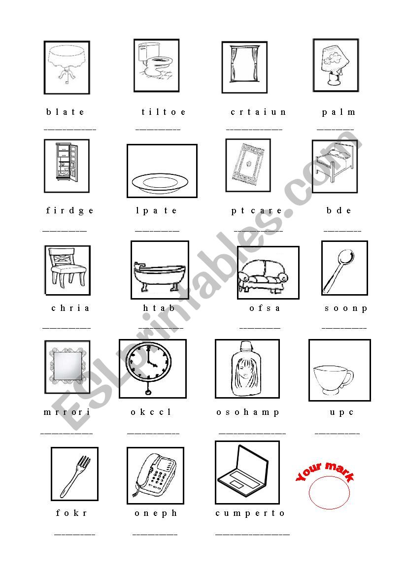 Household items worksheet