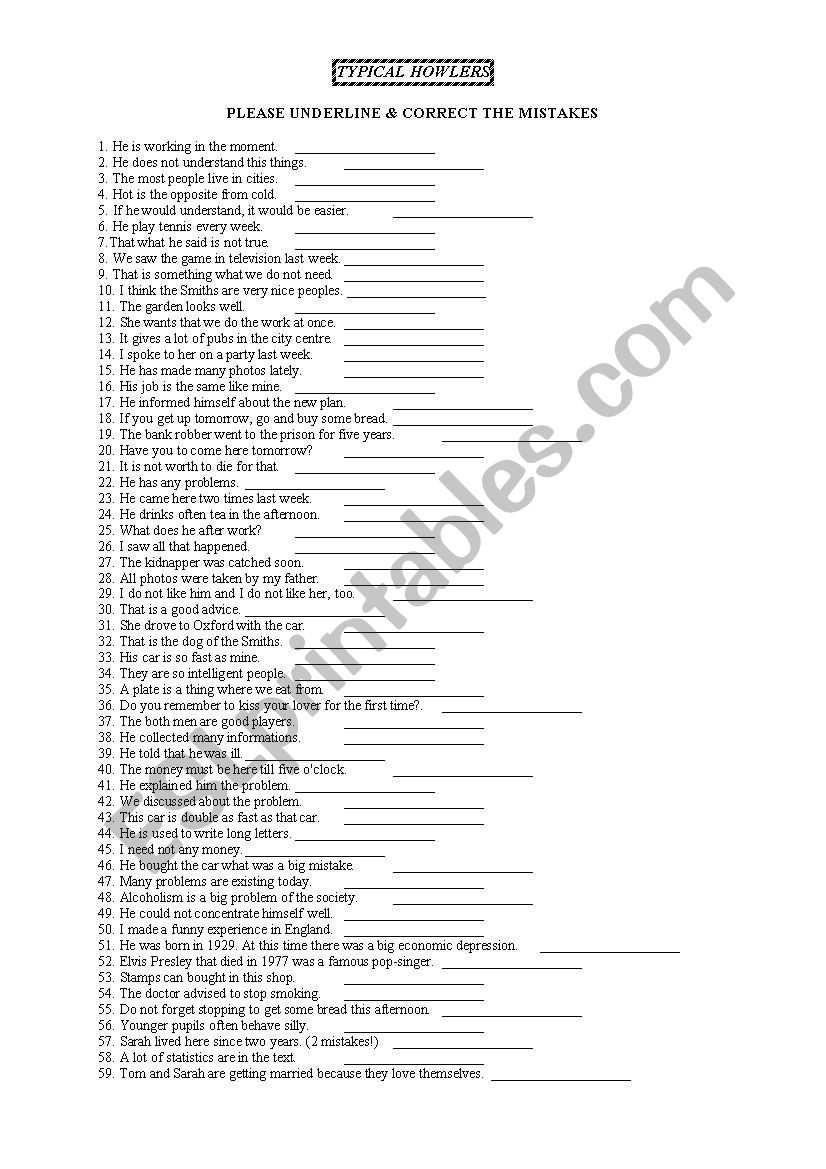 Typical Mistakes worksheet