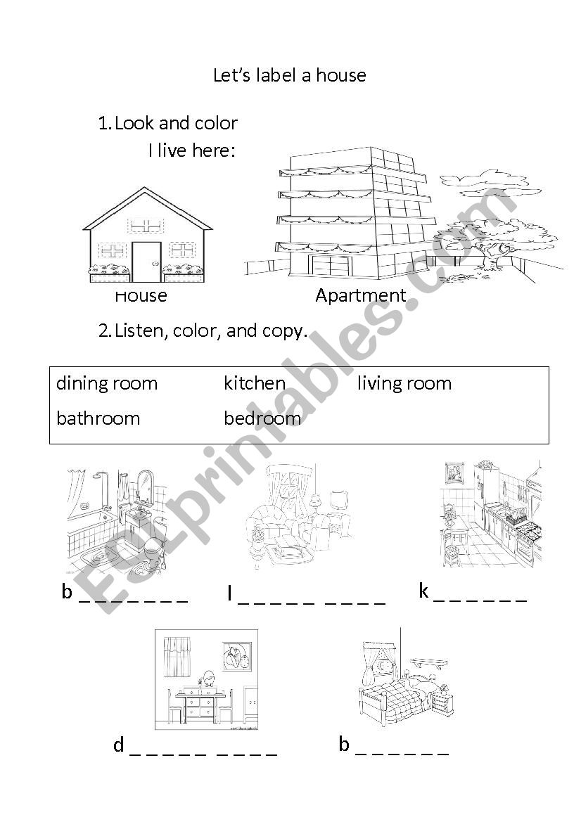 label a house part 1 worksheet