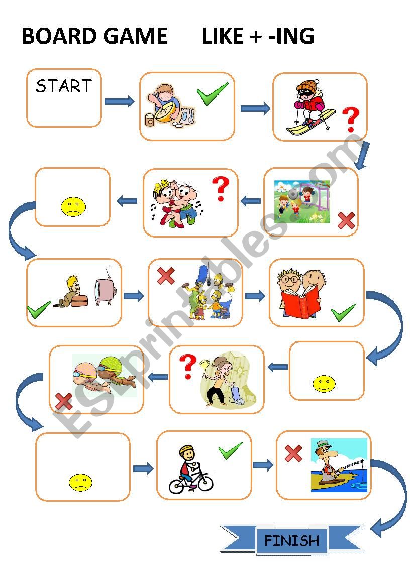 Like + ing board game worksheet