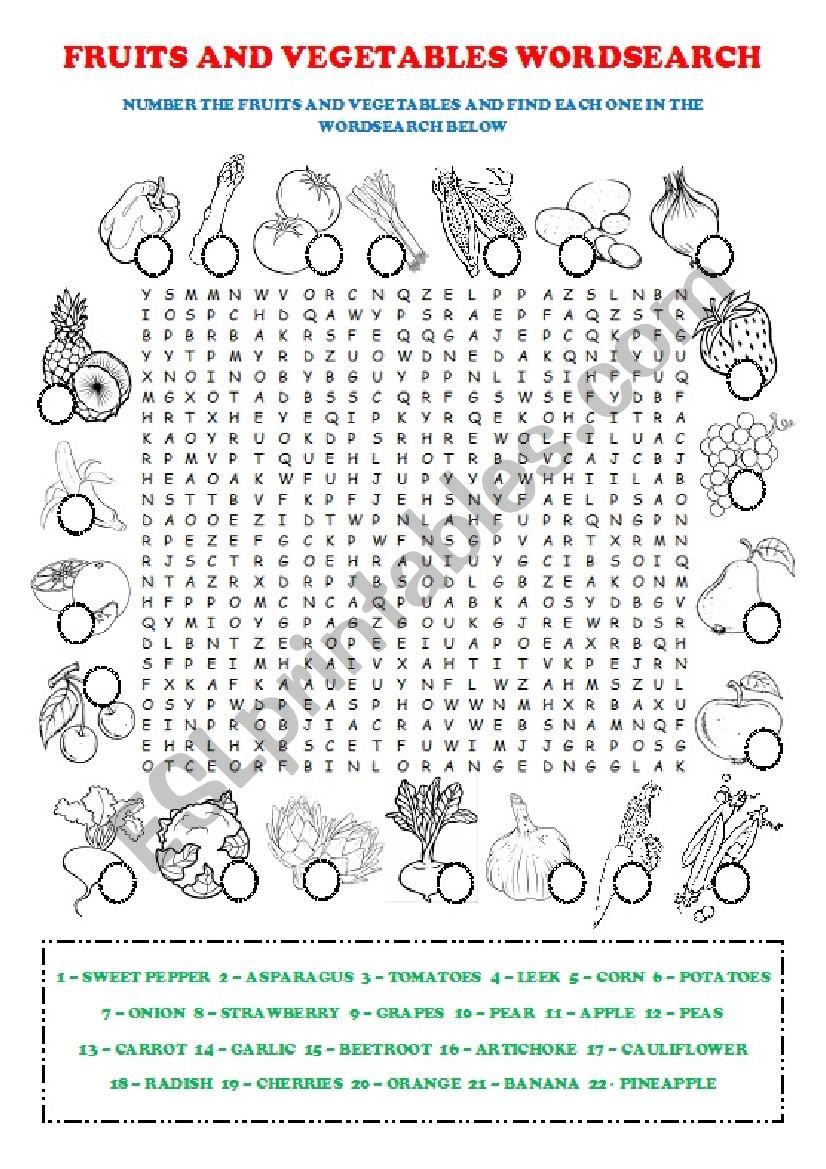 Fruits and Vegetables Word Search