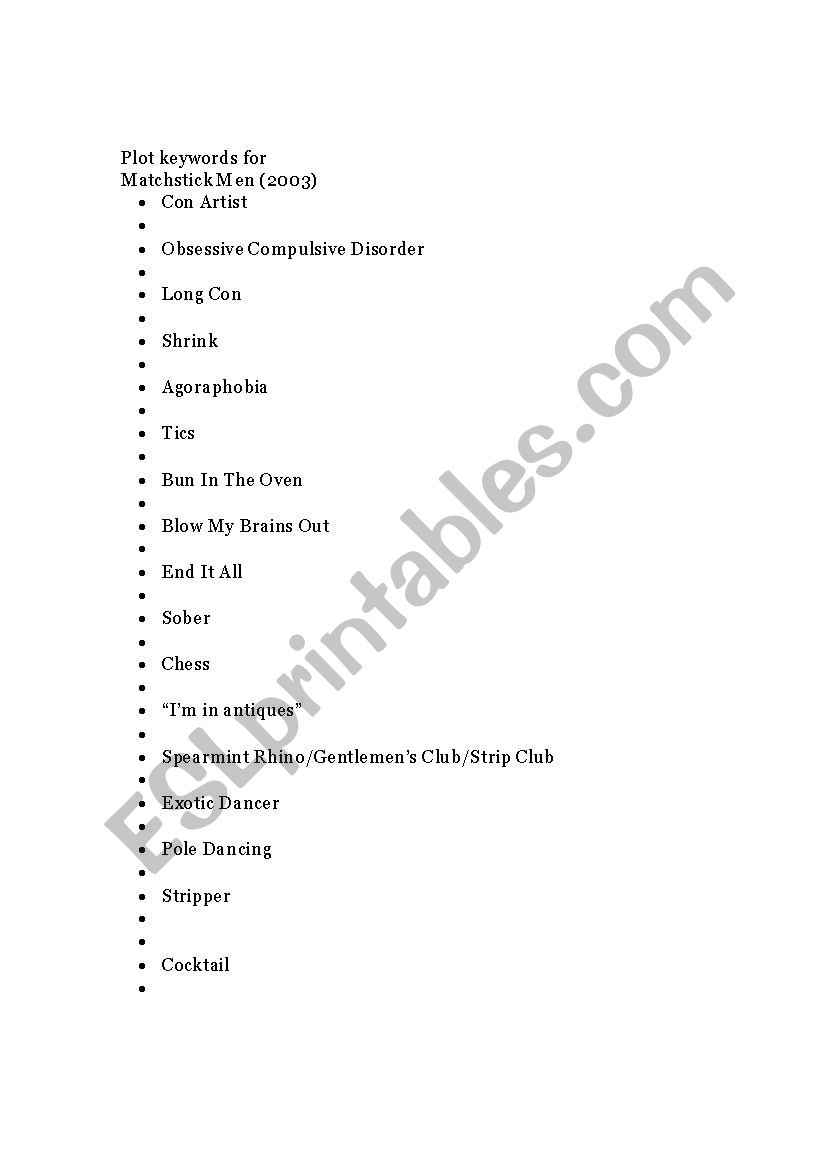 Matchstick Men Vocabulary worksheet