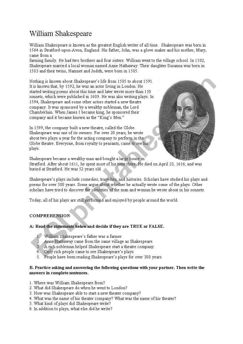 William Shakespeare Reading Pre-Intermediate