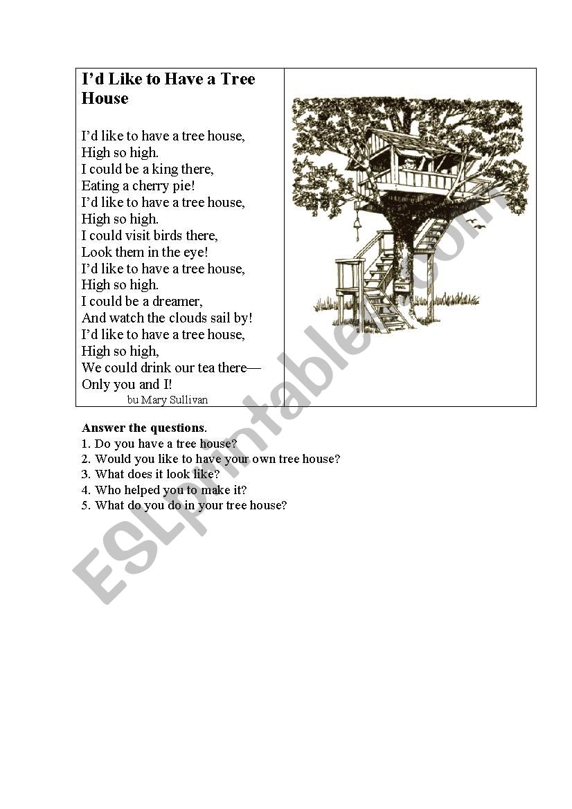 A TREE HOUSE (a poem + questions)