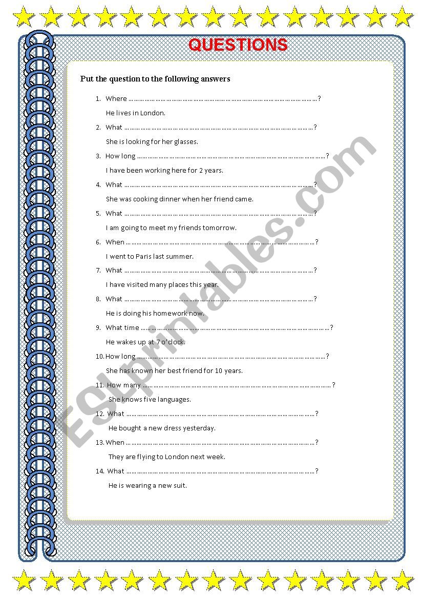 Questions worksheet