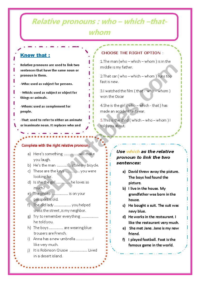 Relative pronouns worksheet