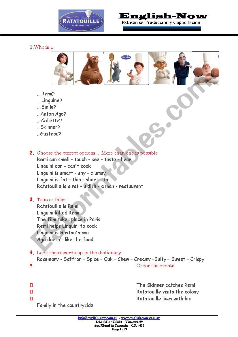 Ratatouille  worksheet