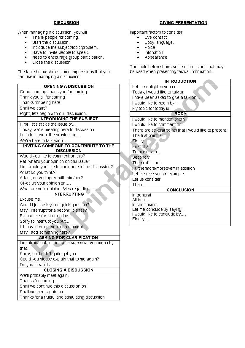 How to manage a discussio worksheet