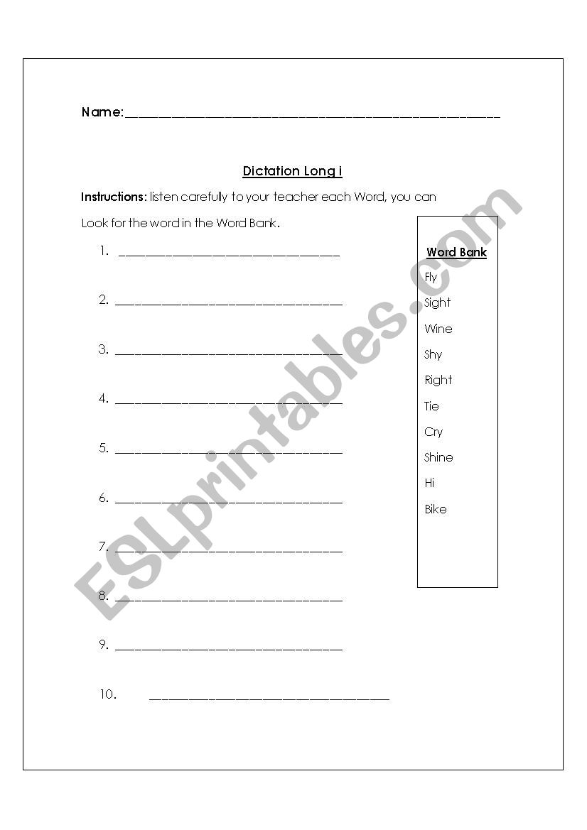 Dictation about long i phonics