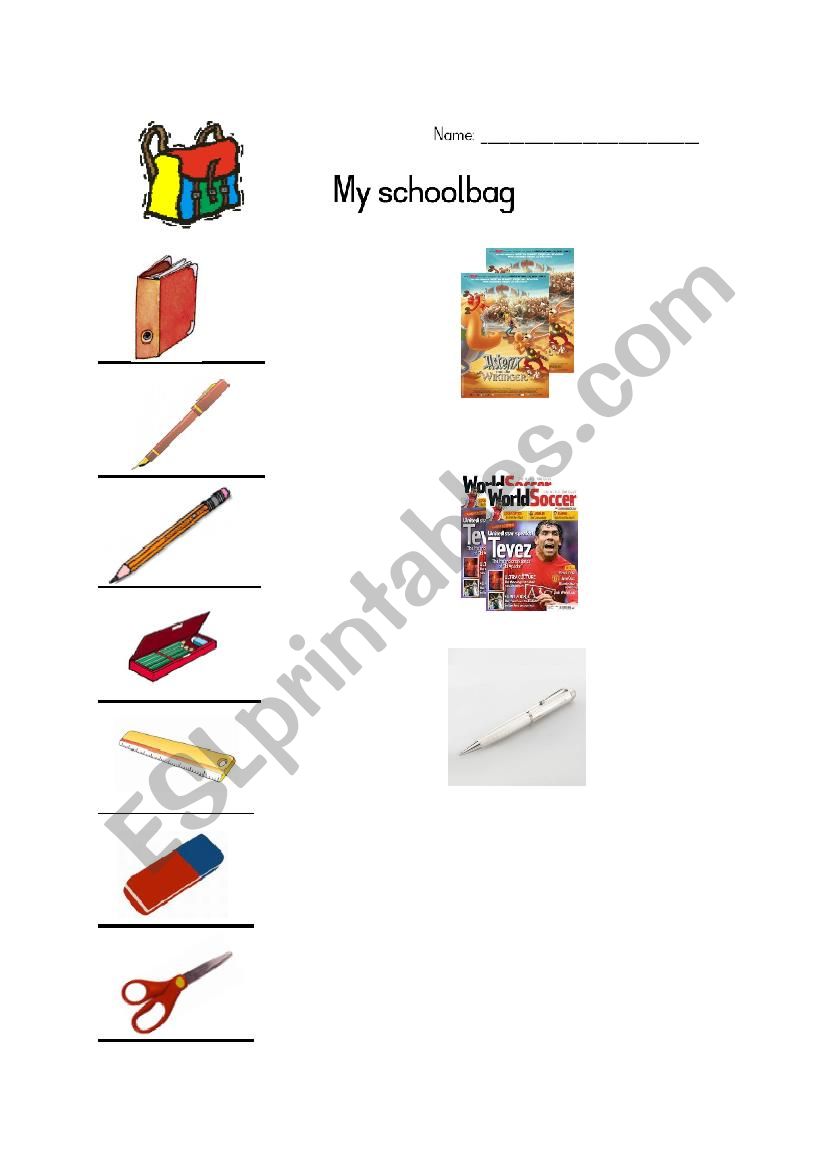 School Bag worksheet