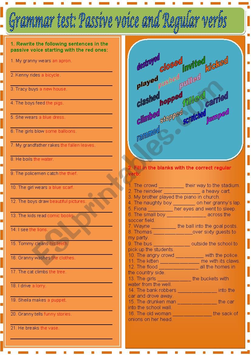 Grammar test worksheet