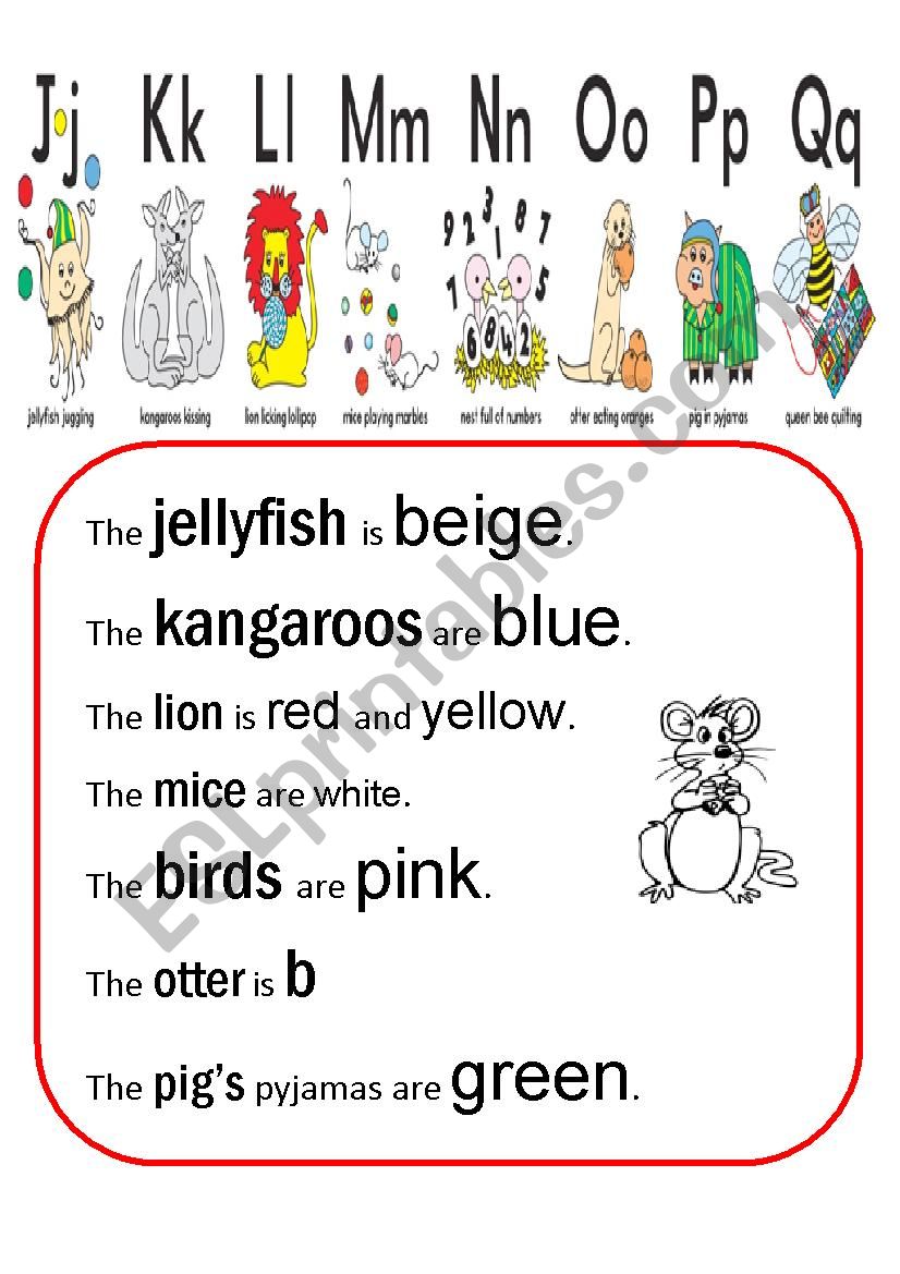ABC animals&colours (j-q) worksheet