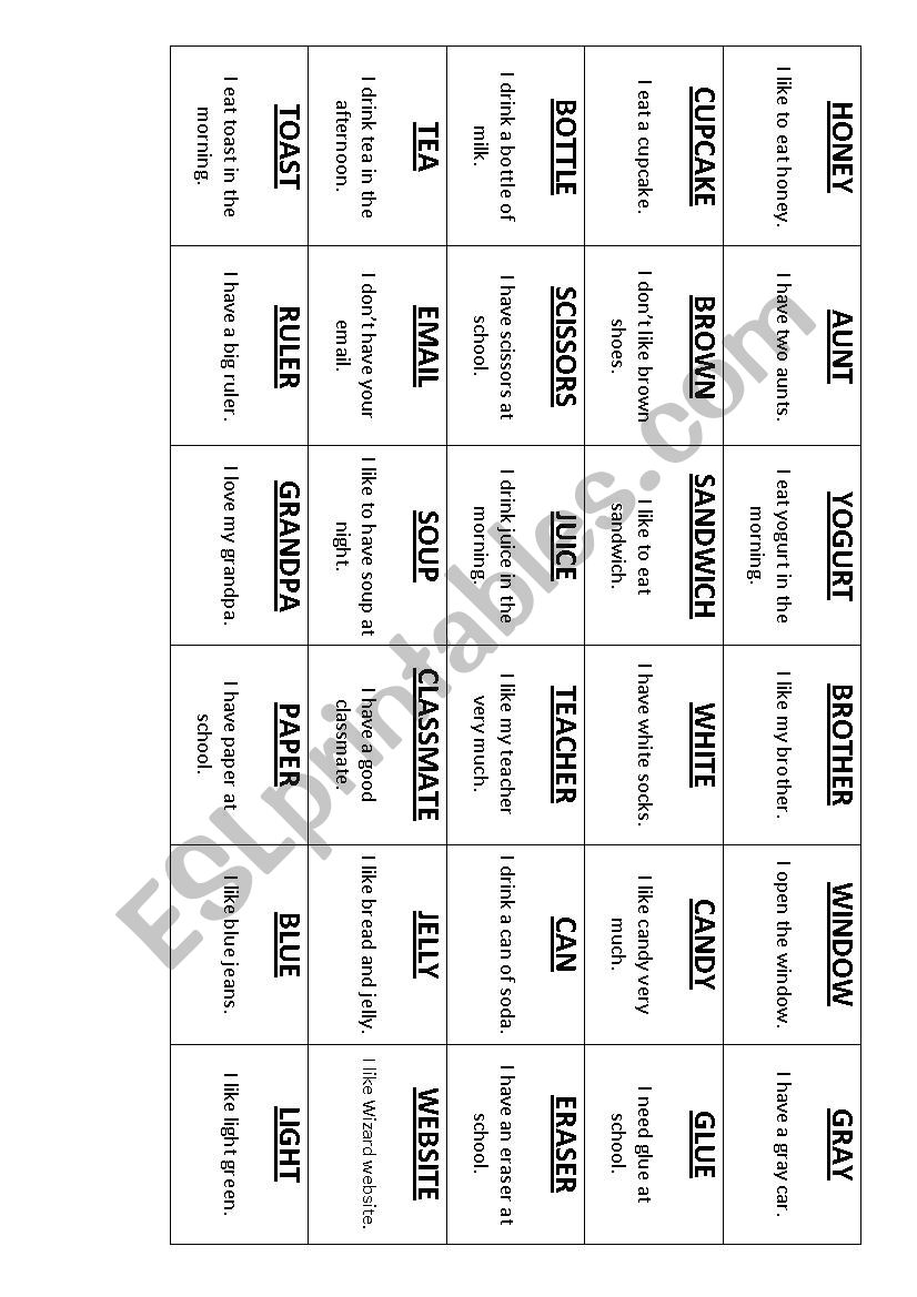 Spelling cards worksheet