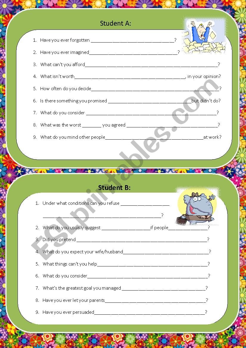 gerung vs infinitive speaking worksheet