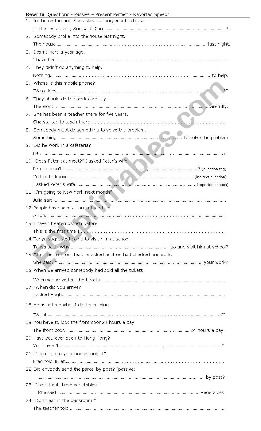 Rewrite worksheet