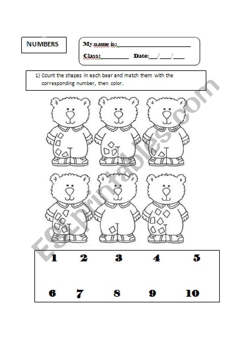 Number with Bears worksheet