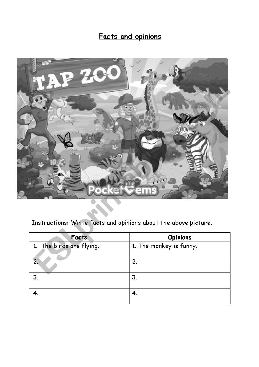 Facts and Opinions worksheet  worksheet