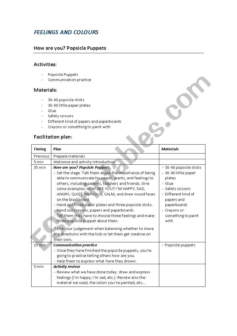 How are you? Popsicle Puppets worksheet